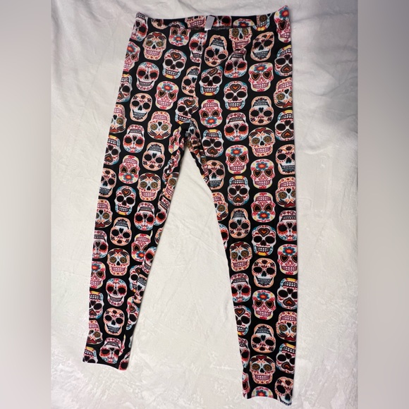 No Boundaries Soft Velour Leggings Plus Size XXL Sugar Skull / Pink White Black - Picture 4 of 12